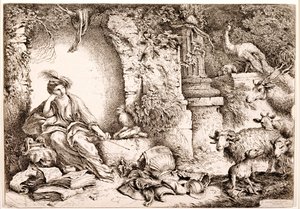 Circe muuttaa Odysseuksen miehet pedoiksi, noin 1650-1651. tekijältä Giovanni Benedetto Castiglione